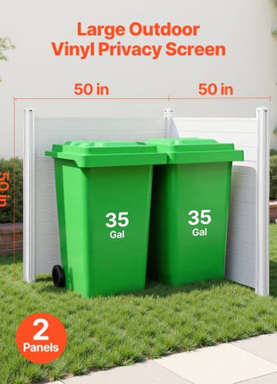 2 Panels Outdoor Privacy Screen, 50 x 50 in Air Conditioner Fence with 27.6 in Ground Stakes, Pool Equipment Enclosure, Horizontal Vinyl Privacy Fence, Ideal for Trash Can and A/C Units, White