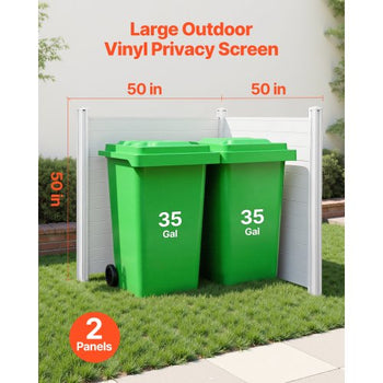 2 Panels Outdoor Privacy Screen, 50 x 50 in Air Conditioner Fence with 27.6 in Ground Stakes, Pool Equipment Enclosure, Horizontal Vinyl Privacy Fence, Ideal for Trash Can and A/C Units, White