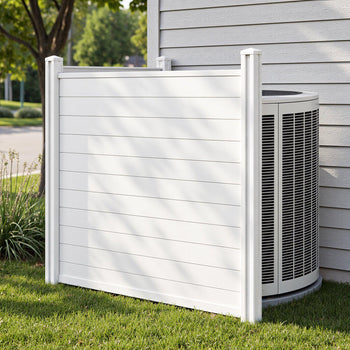 2 Panels Outdoor Privacy Screen, 50 x 50 in Air Conditioner Fence with 27.6 in Ground Stakes, Pool Equipment Enclosure, Horizontal Vinyl Privacy Fence, Ideal for Trash Can and A/C Units, White
