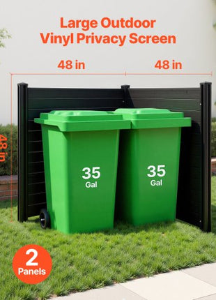 2 Panels Outdoor Privacy Screen, 48 x 48 in Air Conditioner Fence with 27.6 in Ground Stakes, Pool Equipment Enclosure, Horizontal Vinyl Privacy Fence, Ideal for Trash Can and A/C Units, Black