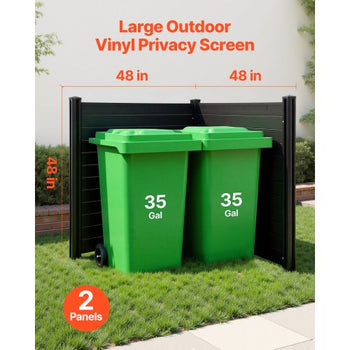 2 Panels Outdoor Privacy Screen, 48 x 48 in Air Conditioner Fence with 27.6 in Ground Stakes, Pool Equipment Enclosure, Horizontal Vinyl Privacy Fence, Ideal for Trash Can and A/C Units, Black
