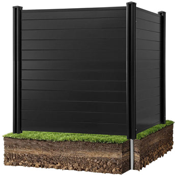 2 Panels Outdoor Privacy Screen, 48 x 48 in Air Conditioner Fence with 27.6 in Ground Stakes, Pool Equipment Enclosure, Horizontal Vinyl Privacy Fence, Ideal for Trash Can and A/C Units, Black