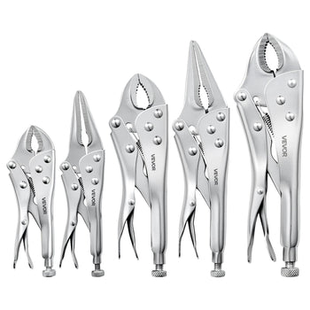 Locking Pliers Set 5-Piece Pliers Tool Set Nickel-Plated Carbon Steel, Hand Tools for DIY & Home Use, 5"/7"/10" Curved Jaw, 6.5"/9" Long Nose, Ergonomic Non-Slip Handles, Adjustable Jaw Opening
