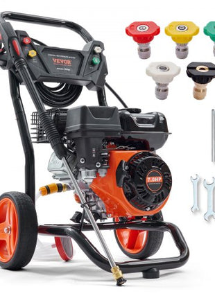 Gas Pressure Washer, 3400 PSI 2.6 GPM, Gas Powered Pressure Washer with Aluminum Pump, Spray Gun and Extension Wand, 5 Quick Connect Nozzles, for Cleaning Cars, Homes, Driveways, Patios