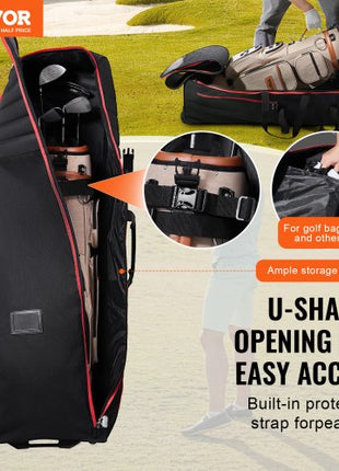 Golf Travel Bag, Outdoors Soft-Sided Golf Travel Cover Case, Heavy Duty 1000D Nylon Wear-Resistant, Padded Golf Luggage Case Cover with Wheels, Foldable Golf Club Storage Bag for Airlines