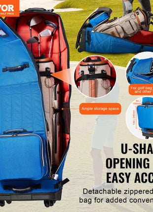 Golf Travel Bag, Outdoors Soft-Sided Golf Travel Cover, Heavy Duty 1200D Polyester Oxford Wear-Resistant Waterproof, Padded Luggage Case with Wheels, Foldable Golf Club Storage Bag for Airline