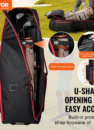 Golf Travel Bag, Outdoors Soft-Sided Golf Travel Cover, Heavy Duty 1800D Polyester Oxford Wear-Resistant Waterproof, Padded Luggage Case with Wheels, Foldable Golf Club Storage Bag for Airline