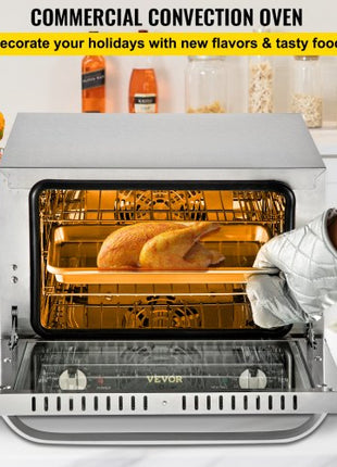 Commercial Convection Oven, 21L/19Qt, Quarter-Size Conventional Oven Countertop, 1440W 3-Tier Toaster with Front Glass Door, Electric Baking Oven with Trays Wire Racks Clip Gloves, 120V, ETL Lis