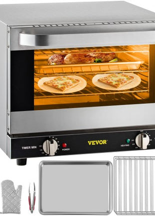 Commercial Convection Oven, 21L/19Qt, Quarter-Size Conventional Oven Countertop, 1440W 3-Tier Toaster with Front Glass Door, Electric Baking Oven with Trays Wire Racks Clip Gloves, 120V, ETL Lis