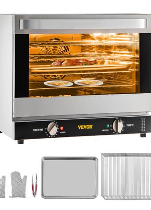 Commercial Convection Oven, 66L/60Qt, Half-Size Conventional Oven Countertop, 1800W 4-Tier Toaster w/Front Glass Door, Electric Baking Oven with Tray & Wire Racks (120V, 5-15P Plug & Outlet)