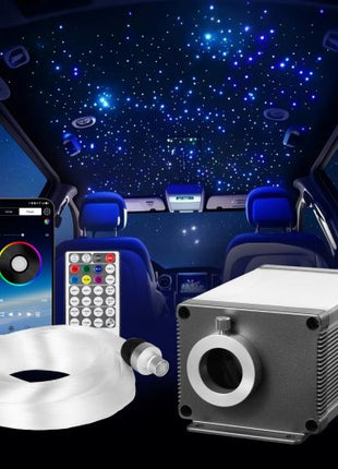 Starlight Headliner Kit, 550 pcs 0.03 in 9.8 ft, 16W Twinkle Fiber Optic Star Ceiling Lights for Car, Bluetooth APP, Remote Control, Sound Activated, RGBW Light Engine, for Home Bed Room Decor