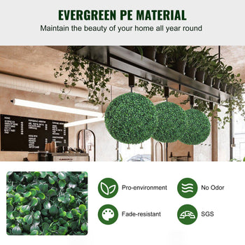 Artificial green topiary balls made of evergreen PE material, perfect for indoor decor, fade-resistant, and odor-free.