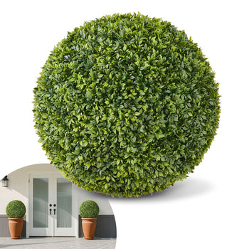 Artificial Topiary Ball, 23 inch Faux Boxwood Plant Balls, Fake Silk Tree Look Real, Easy Assembly for Decor Front Porch Outdoor Patio Garden Balcony Backyard and Indoor Home Wedding, Green