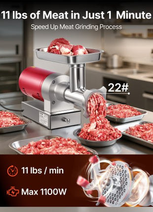 Electric Meat Grinder, 661 Lbs/Hour 800 W Meat Grinder Machine, 1.5 HP Electric Meat Mincer with 2 Grinding Plates, Sausage Kit Set Meat Grinder Heavy Duty, Home Kitchen & Commercial Use Red
