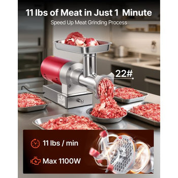 Electric Meat Grinder, 661 Lbs/Hour 800 W Meat Grinder Machine, 1.5 HP Electric Meat Mincer with 2 Grinding Plates, Sausage Kit Set Meat Grinder Heavy Duty, Home Kitchen & Commercial Use Red