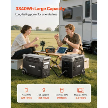 Extra Battery for Portable Power Station, 3840Wh LiFePO4 Extra Expansion Battery with 3 Output Ports for Home Use, Outdoor Camping, Road Trips, RVs, Emergencies