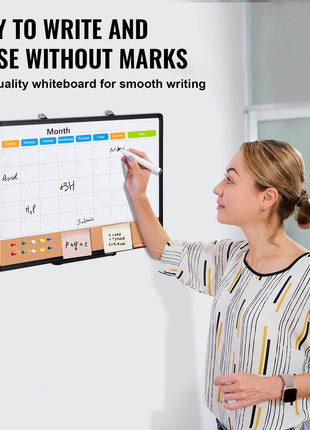 24"x 18" Monthly Calendar Whiteboard & Cork Board Combo with Aluminum Frame – 2-in-1 Magnetic Dry Erase Bulletin Board for Wall Mount – Ideal for School, Home, Office