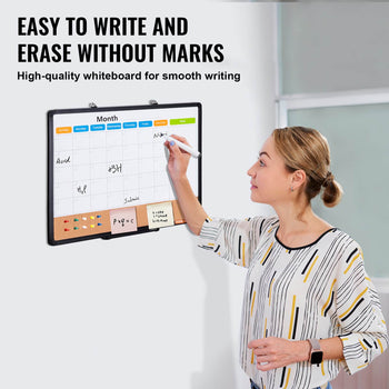 24"x 18" Monthly Calendar Whiteboard & Cork Board Combo with Aluminum Frame – 2-in-1 Magnetic Dry Erase Bulletin Board for Wall Mount – Ideal for School, Home, Office