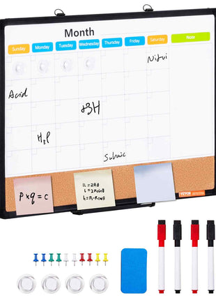 24"x 18" Monthly Calendar Whiteboard & Cork Board Combo with Aluminum Frame – 2-in-1 Magnetic Dry Erase Bulletin Board for Wall Mount – Ideal for School, Home, Office