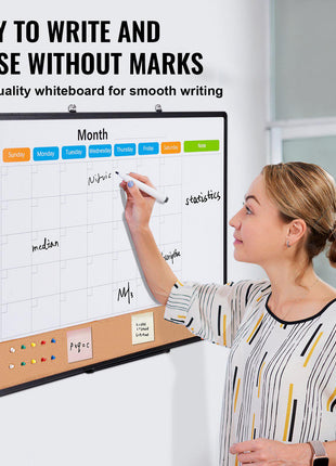 36"x 24" Monthly Calendar Whiteboard & Cork Board Combo with Aluminum Frame – 2-in-1 Magnetic Dry Erase Bulletin Board for Wall Mount – Ideal for School, Home, Office
