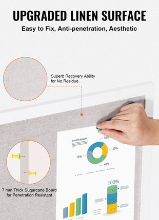 36"x24" White Cork Board with Linen Surface – Stylish Wall-Mounted Bulletin Board for Home, School, Office – Elegant & Functional Noticeboard