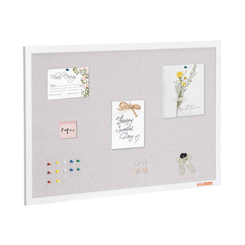 36"x24" White Cork Board with Linen Surface – Stylish Wall-Mounted Bulletin Board for Home, School, Office – Elegant & Functional Noticeboard