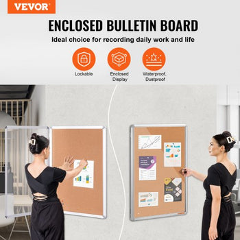 36"x24" Enclosed Cork Board with Aluminum Frame   Lockable Bulletin Board with Acrylic Door & 2 Keys  Weather-Resistant Wall Display Case for School, Home, Office