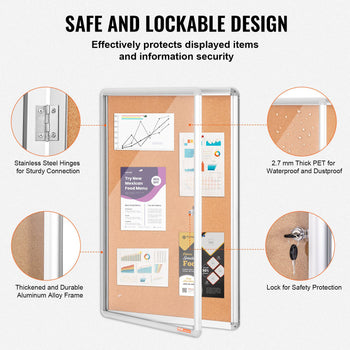 36"x24" Enclosed Cork Board with Aluminum Frame –  Lockable Bulletin Board with Acrylic Door & 2 Keys – Weather-Resistant Wall Display Case for School, Home, Office