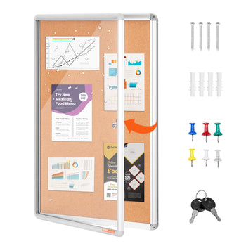 36"x24" Enclosed Cork Board with Aluminum Frame –  Lockable Bulletin Board with Acrylic Door & 2 Keys – Weather-Resistant Wall Display Case for School, Home, Office