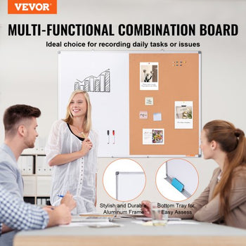 48"x 36" Whiteboard & Cork Board Combo with Aluminum Frame  2-in-1 Magnetic Dry Erase Bulletin Board for Wall Mount  Ideal for School, Home, Office