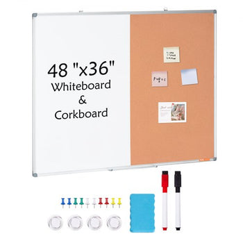 48"x 36" Whiteboard & Cork Board Combo with Aluminum Frame  2-in-1 Magnetic Dry Erase Bulletin Board for Wall Mount  Ideal for School, Home, Office