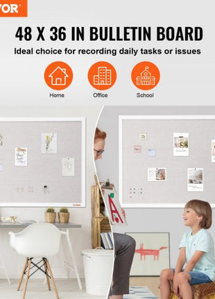 48"x36" White Cork Board with Linen Surface  Stylish Wall-Mounted Bulletin Board for Home, School, Office  Elegant & Functional Noticeboard