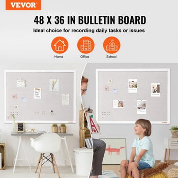 48"x36" White Cork Board with Linen Surface  Stylish Wall-Mounted Bulletin Board for Home, School, Office  Elegant & Functional Noticeboard
