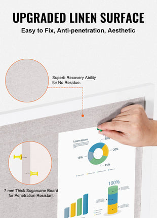 48"x36" White Cork Board with Linen Surface – Stylish Wall-Mounted Bulletin Board for Home, School, Office – Elegant & Functional Noticeboard