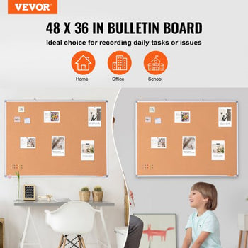 48"x36" Large Cork Board  Wall-Mounted Bulletin Board with Pin Board  Perfect for School, Home, Office