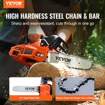 Gas Chainsaw, 25.4CC 12" 1.2HP, Gasoline Powered Chain Saw, Handheld Cordless Petrol Chainsaws for Tree Wood Branch Cutting, Tree Trimming, Land Clearing, Farm Garden Ranch Forest Cutting Use