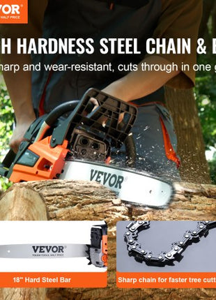 Gas Chainsaw, 52CC 18" 2.55HP, Gasoline Powered Chain Saw, Handheld Cordless Petrol Chainsaws for Tree Wood Branch Cutting, Tree Trimming, Land Clearing, Farm Garden Ranch Forest Cutting Use