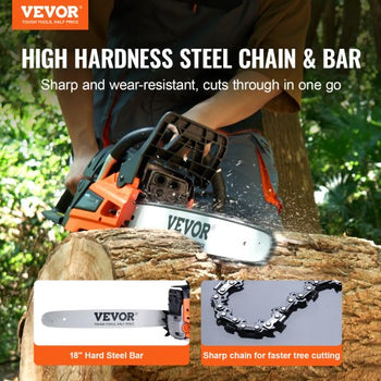 Gas Chainsaw, 52CC 18" 2.55HP, Gasoline Powered Chain Saw, Handheld Cordless Petrol Chainsaws for Tree Wood Branch Cutting, Tree Trimming, Land Clearing, Farm Garden Ranch Forest Cutting Use