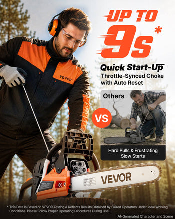 Gas Powered Chainsaw 18 Inch 52CC 2.55HP 2 Stroke Engine Gas Chainsaw, for Wood Cutting, Tree Trimming & Land Clearing, Throttle-Synced Choke, Power Chain Saw with Non-Slip Handle & Dual Tanks