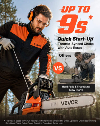 Gas Powered Chainsaw 20 & 22 Inch 62CC 3.8HP 2 Stroke Engine Saw, for Wood Cutting, Tree Trimming & Land Clearing, Throttle-Synced Choke, Power Chain Saw with Non-Slip Handle & Dual Tanks