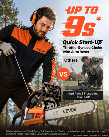 Gas Powered Chainsaw 16 Inch 40CC 1.75HP 2 Stroke Engine Gas Chainsaw, for Wood Cutting, Tree Trimming & Land Clearing, Throttle-Synced Choke, Power Chain Saw with Non-Slip Handle & Dual Tanks