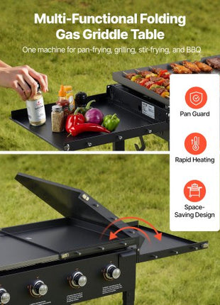 Gas Griddle, 4-Burner Flat Top Grill, 36 inch Grill Plate Foldable Propane Griddle with Wheels, 60000 BTU Outdoor Flat Top Grills for Pan-Frying, Grilling, Stir-Frying, & BBQ, Pulse Ignition