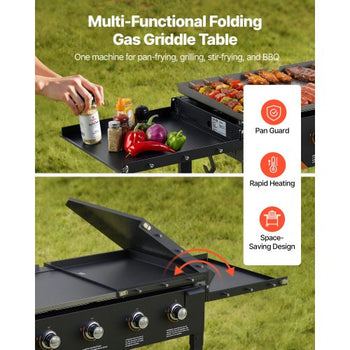 Gas Griddle, 4-Burner Flat Top Grill, 36 inch Grill Plate Foldable Propane Griddle with Wheels, 60000 BTU Outdoor Flat Top Grills for Pan-Frying, Grilling, Stir-Frying, & BBQ, Pulse Ignition