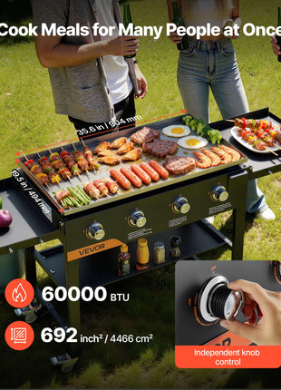 Gas Griddle, 4-Burner Flat Top Grill, 36 inch Grill Plate Foldable Propane Griddle with Wheels, 60000 BTU Outdoor Flat Top Grills for Pan-Frying, Grilling, Stir-Frying, & BBQ, Pulse Ignition