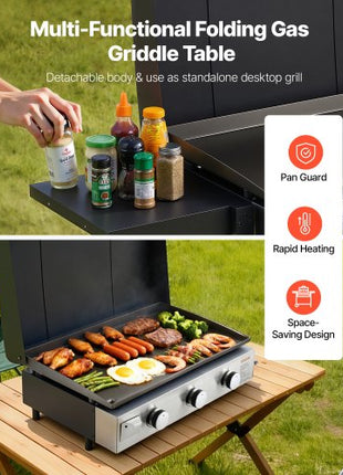 Gas Griddle, 3-Burner Flat Top Grill, Propane Griddle with Wheels, Lid, 3 x 11000 BTU Outdoor Flat Top Grills for Pan-Frying, Grilling, Stir-Frying, & BBQ, Pulse Ignition, Removable Top Design