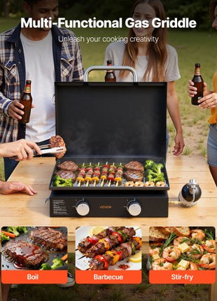 Gas Griddle, 2 Burner Tabletop Griddle, 22 inch Portable Griddles Propane with Lid, Oil Drain Hole & Oil Collection Tray, 2 x 11000BTU Camping Flat Top Grill for Outdoor Cooking, Tailgating