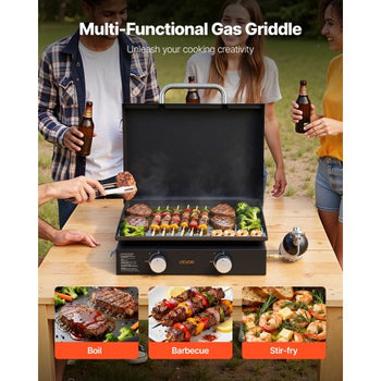Gas Griddle, 2 Burner Tabletop Griddle, 22 inch Portable Griddles Propane with Lid, Oil Drain Hole & Oil Collection Tray, 2 x 11000BTU Camping Flat Top Grill for Outdoor Cooking, Tailgating