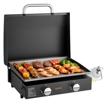Gas Griddle, 2 Burner Tabletop Griddle, 22 inch Portable Griddles Propane with Lid, Oil Drain Hole & Oil Collection Tray, 2 x 11000BTU Camping Flat Top Grill for Outdoor Cooking, Tailgating
