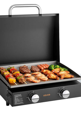 Gas Griddle, 2 Burner Tabletop Griddle, 22 inch Portable Griddles Propane with Lid, Oil Drain Hole & Oil Collection Tray, 2 x 11000BTU Camping Flat Top Grill for Outdoor Cooking, Tailgating