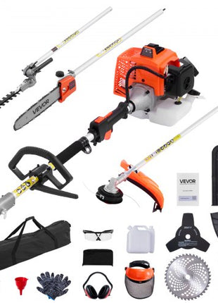 Gas Hedge Trimmer, 2 Cycle Gas Power Handheld Hedge Trimmer, 5-in-1 63cc Cordless Weed Eater with Protective Gear Set, Includes Hedge and String Trimmer, Brush Cutter(3T & 40T Blades), Pole Saw